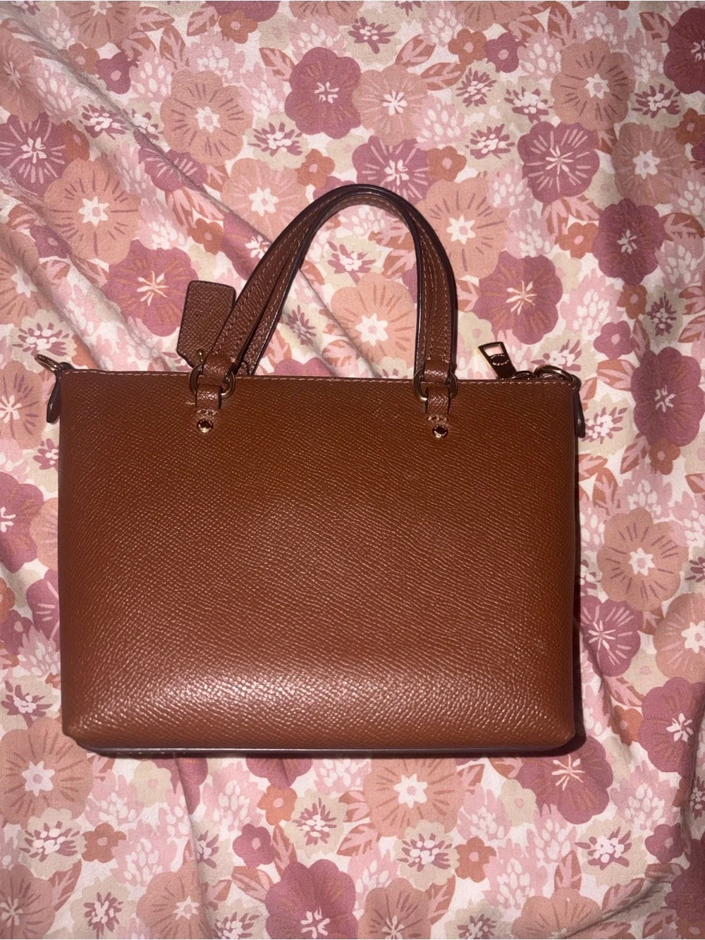 Coach Brown Pebbled Leather Zip Satchel mini  with Gold Hardware